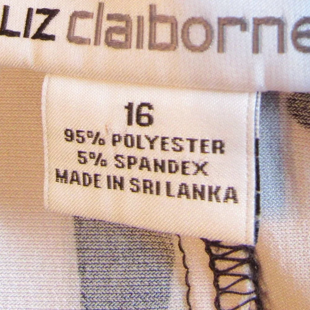Liz Claiborne Midi Stretch Gray/White/Black/Pink Leaf/Floral Print Size 16 - Picture 3 of 3